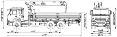 Габаритные размеры манипулятора DONGYANG SS1956 на шасси KAMAZ-65115