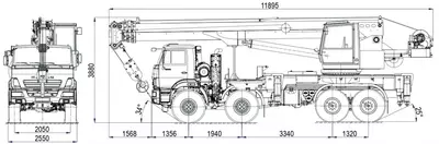 Габаритные размеры автокрана Галичанин 32 тонны