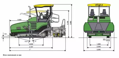 Габаритные размеры Vogele Super 1800-2